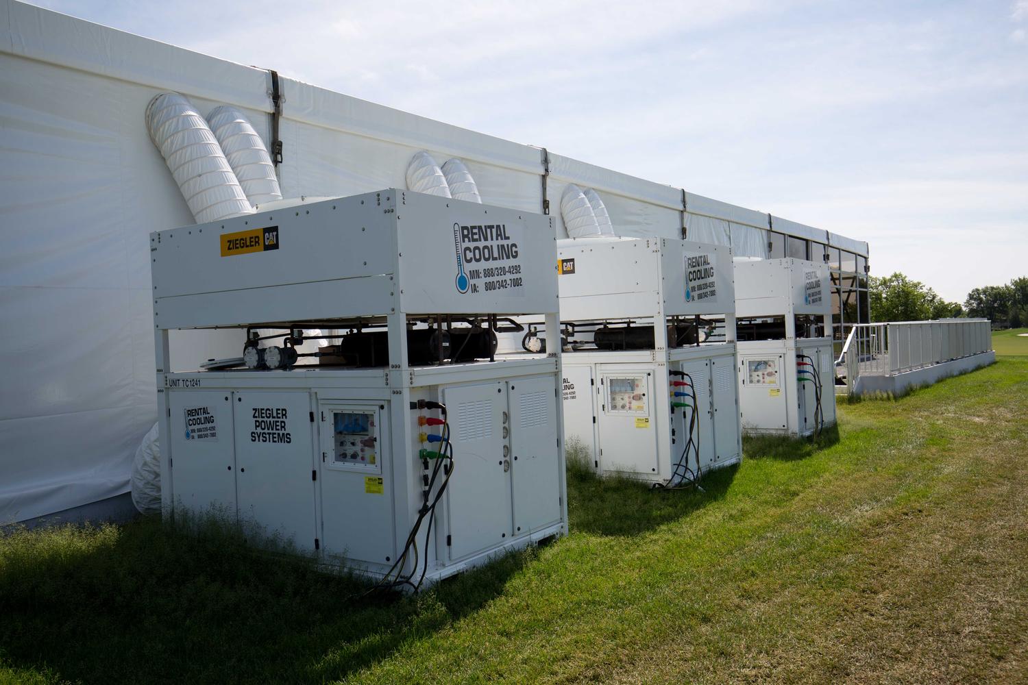 Commecial cooling units rented outside a temporary facility