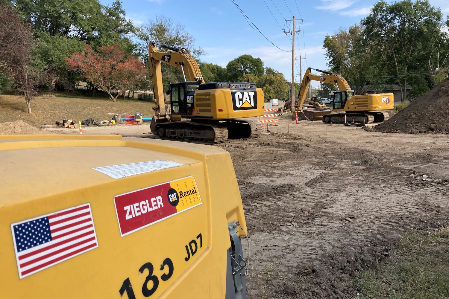 Rented generator located on a job site