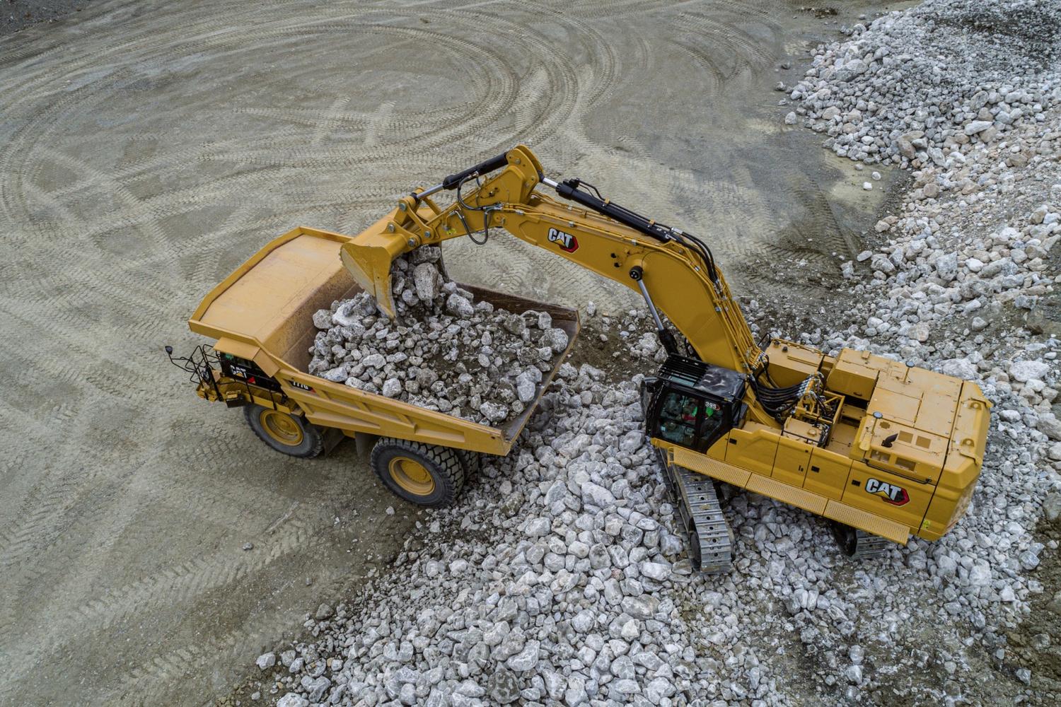 Rental CAT excavator on industrial loading site