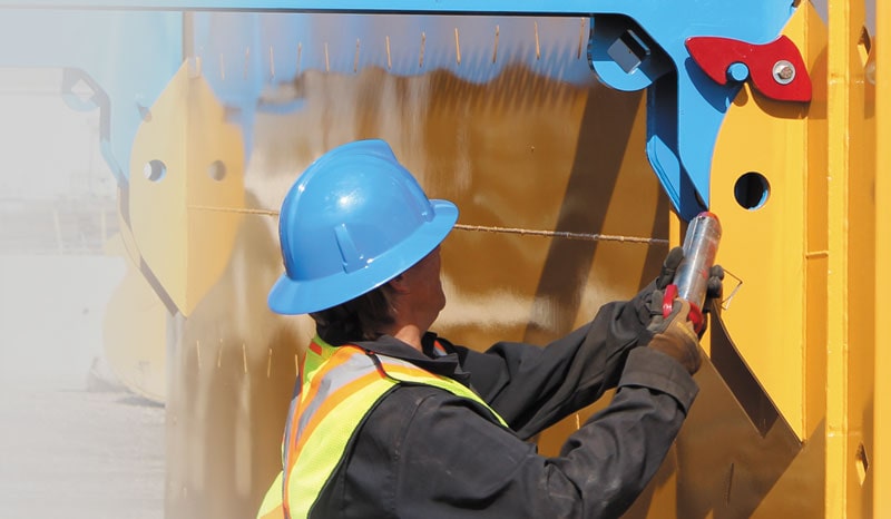 man assembling trench box