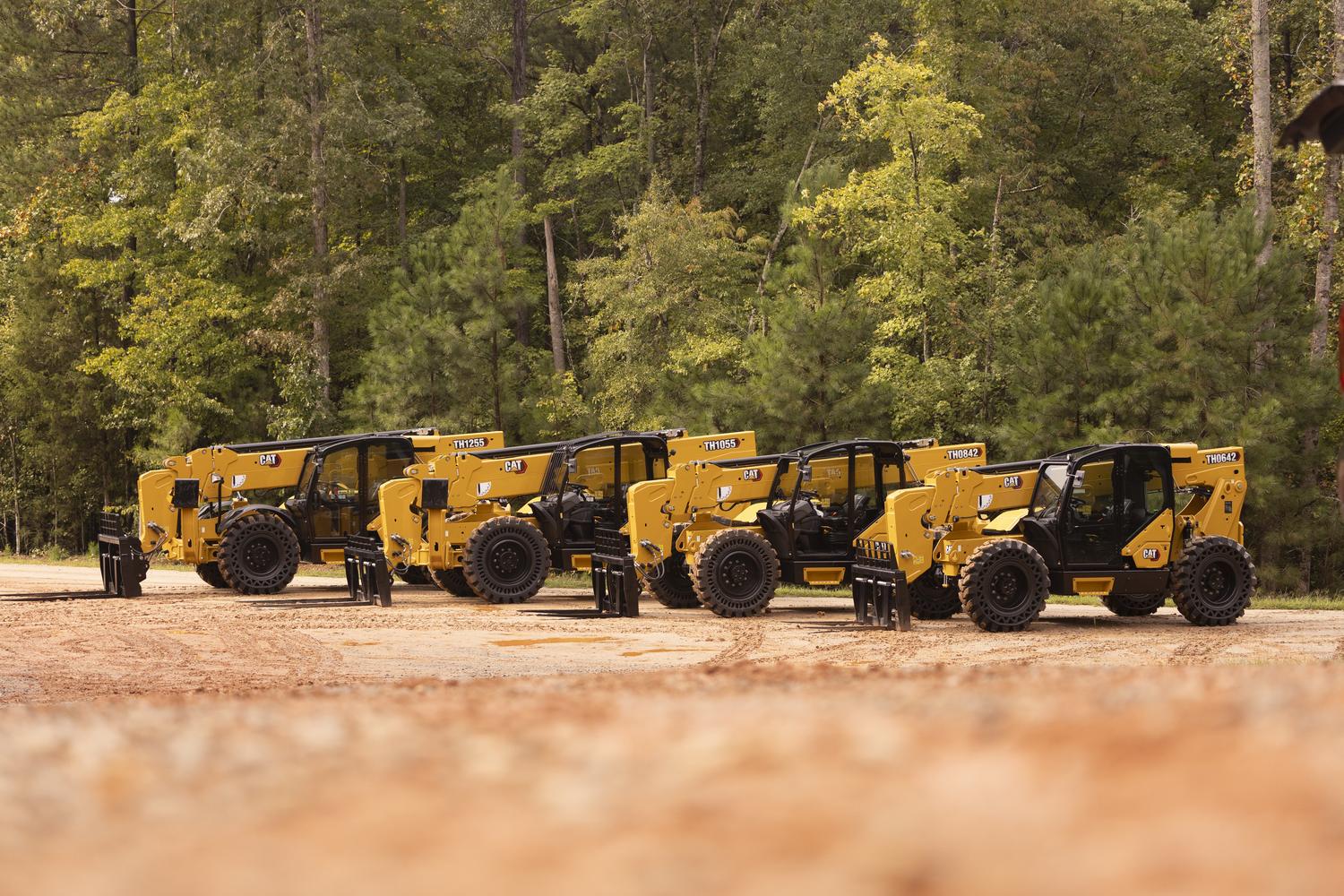 Row of rented telehandlers from CAT