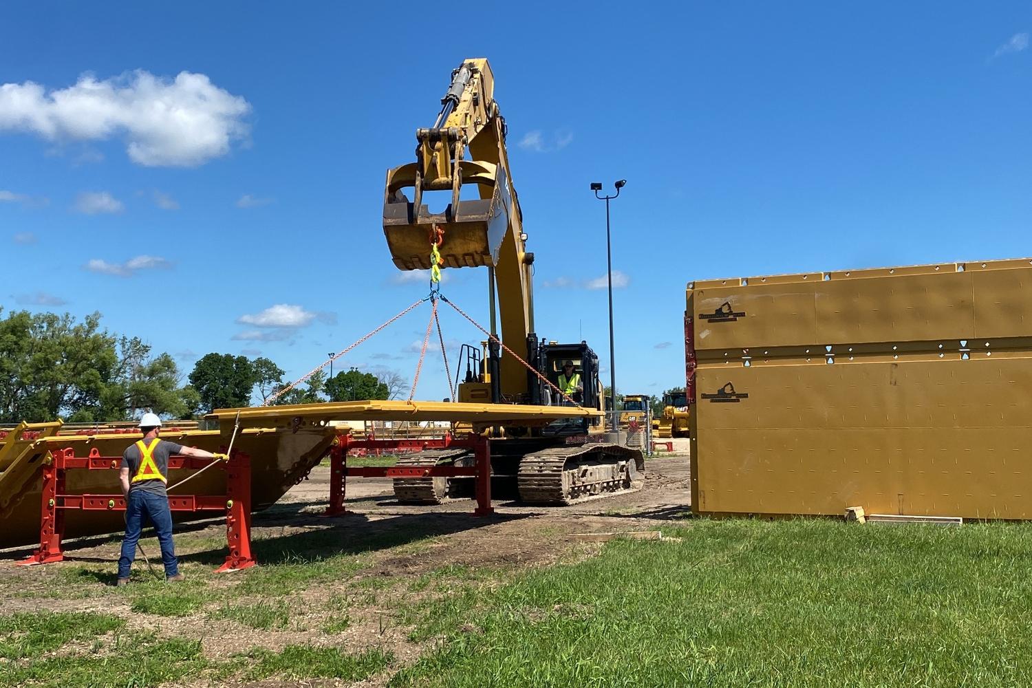rental trench box in the ground at a job site