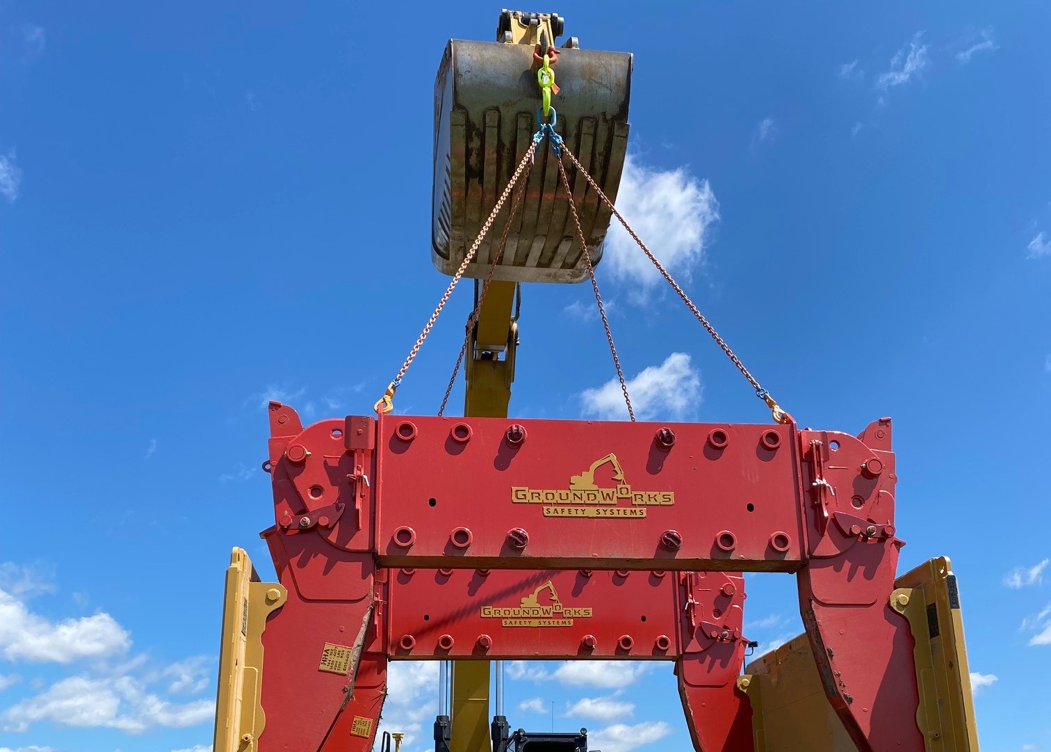 rented trench box in a high configuration